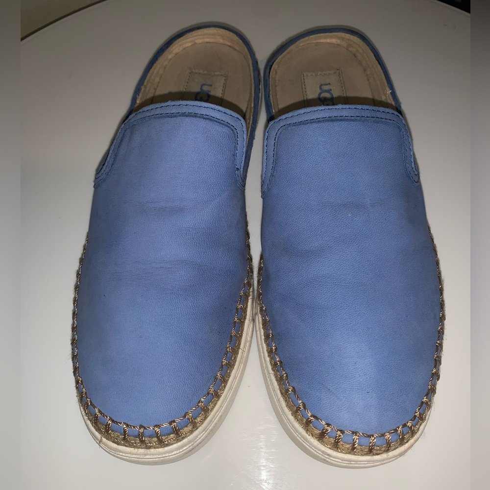 Ugg Caleel Espadrilles, Slip On Leather Slides, Rare Blue Color, Size 9
